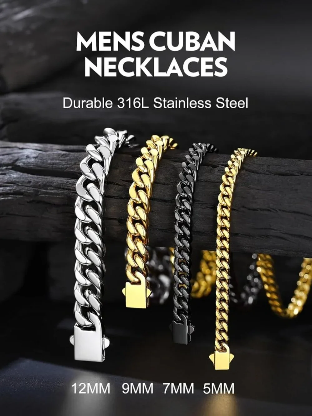 Men's Premium Solid Stainless Steel Miami Cuban Link Chain Necklace - 24